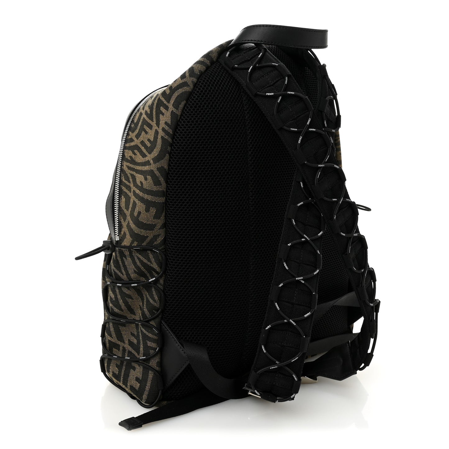 X SARAH COLEMAN Fabric Jacquard Vitello Grace Light Woven Lanyard FF Vertigo Pouch Pocket Backpack Tobacco Moro Black