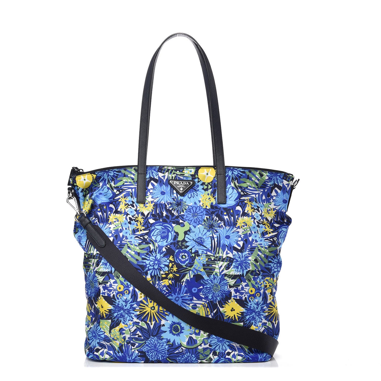 Prada Tessuto Nylon Saffiano Floral Print Tote Bluette Dis Primule 1 of 9