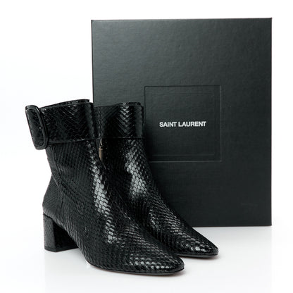 Saint Laurent Shiny Snakeskin Joplin Buckle Booties 37.5 Black 9 of 9