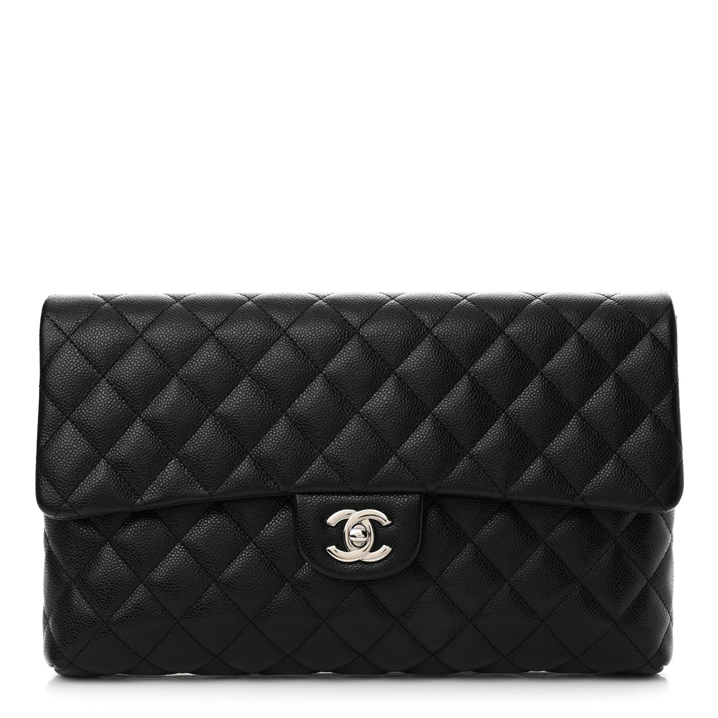 Caviar Quilted Flap Clutch Black