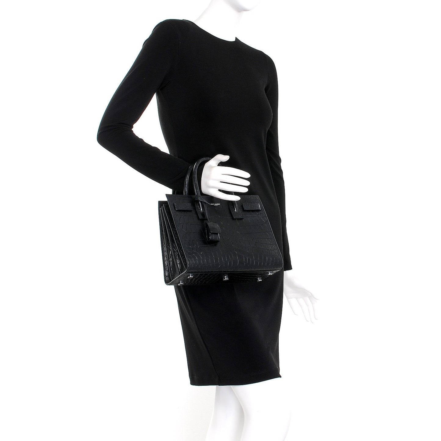 Calfskin Crocodile Embossed Baby Sac de Jour Black