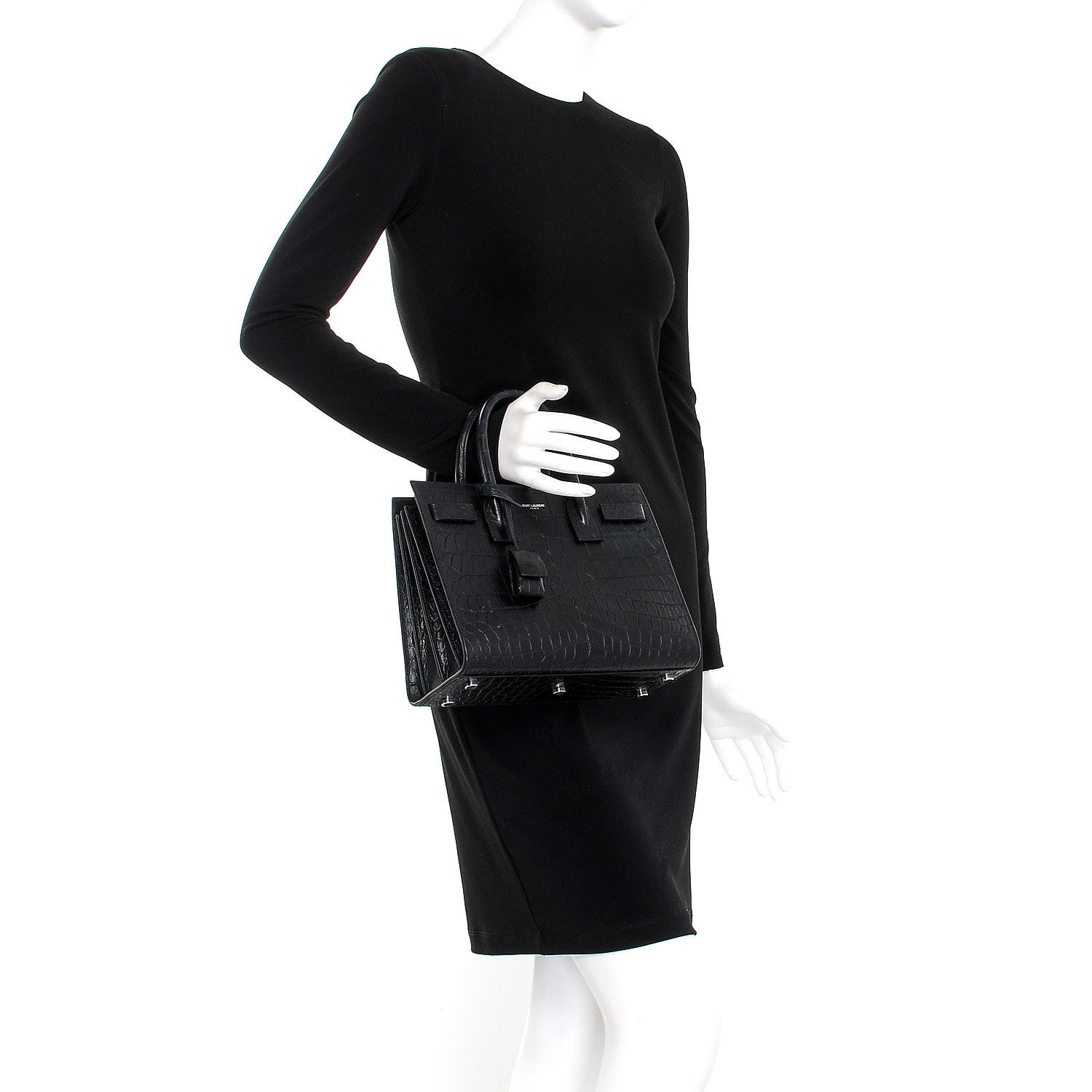 Saint Laurent Calfskin Crocodile Embossed Baby Sac de Jour Black 3 of 7