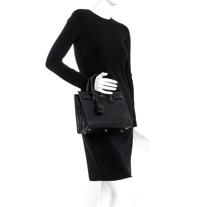 Saint Laurent Calfskin Crocodile Embossed Baby Sac de Jour Black 3 of 7