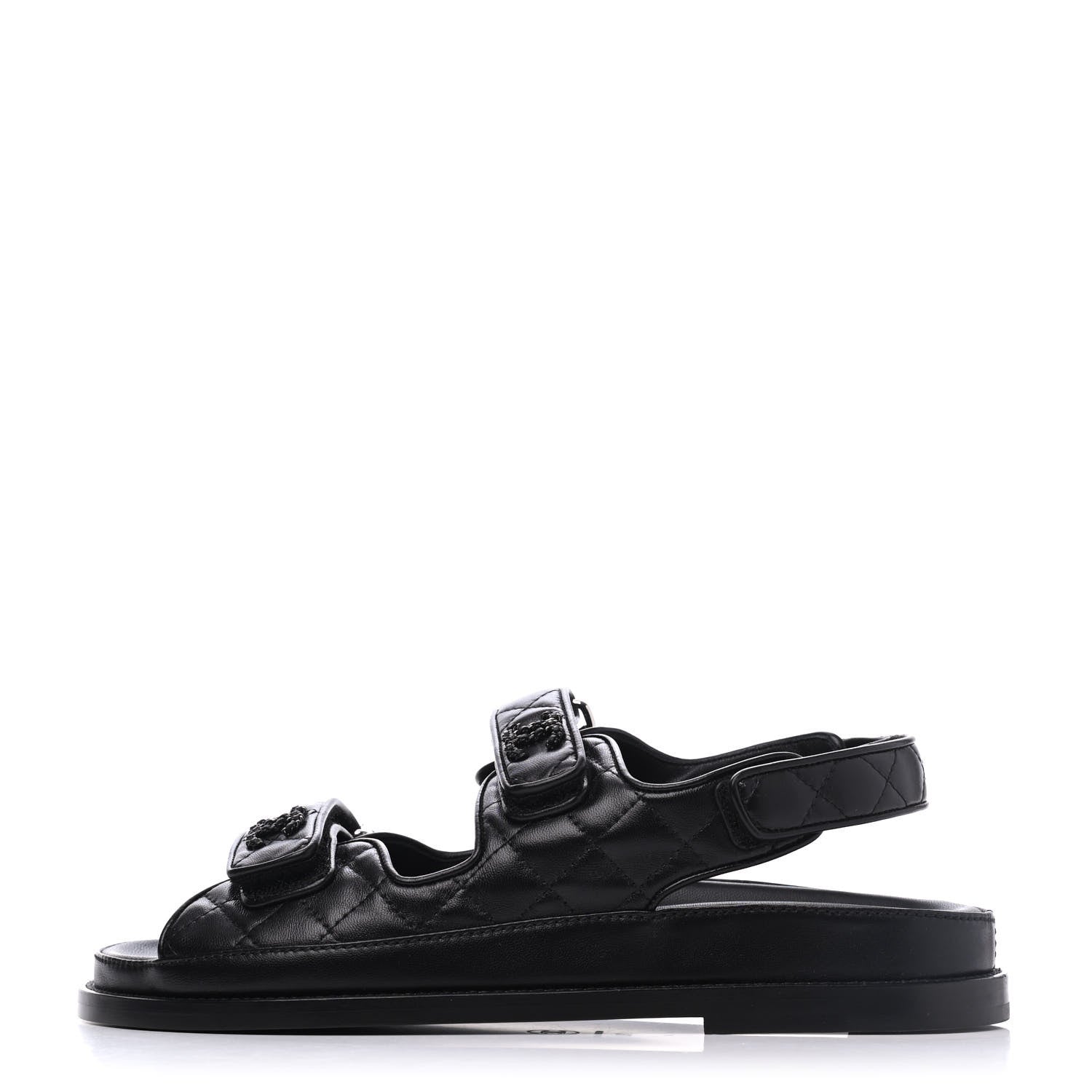 Chanel Lambskin Velcro Dad Sandals 38 Black 1 of 8