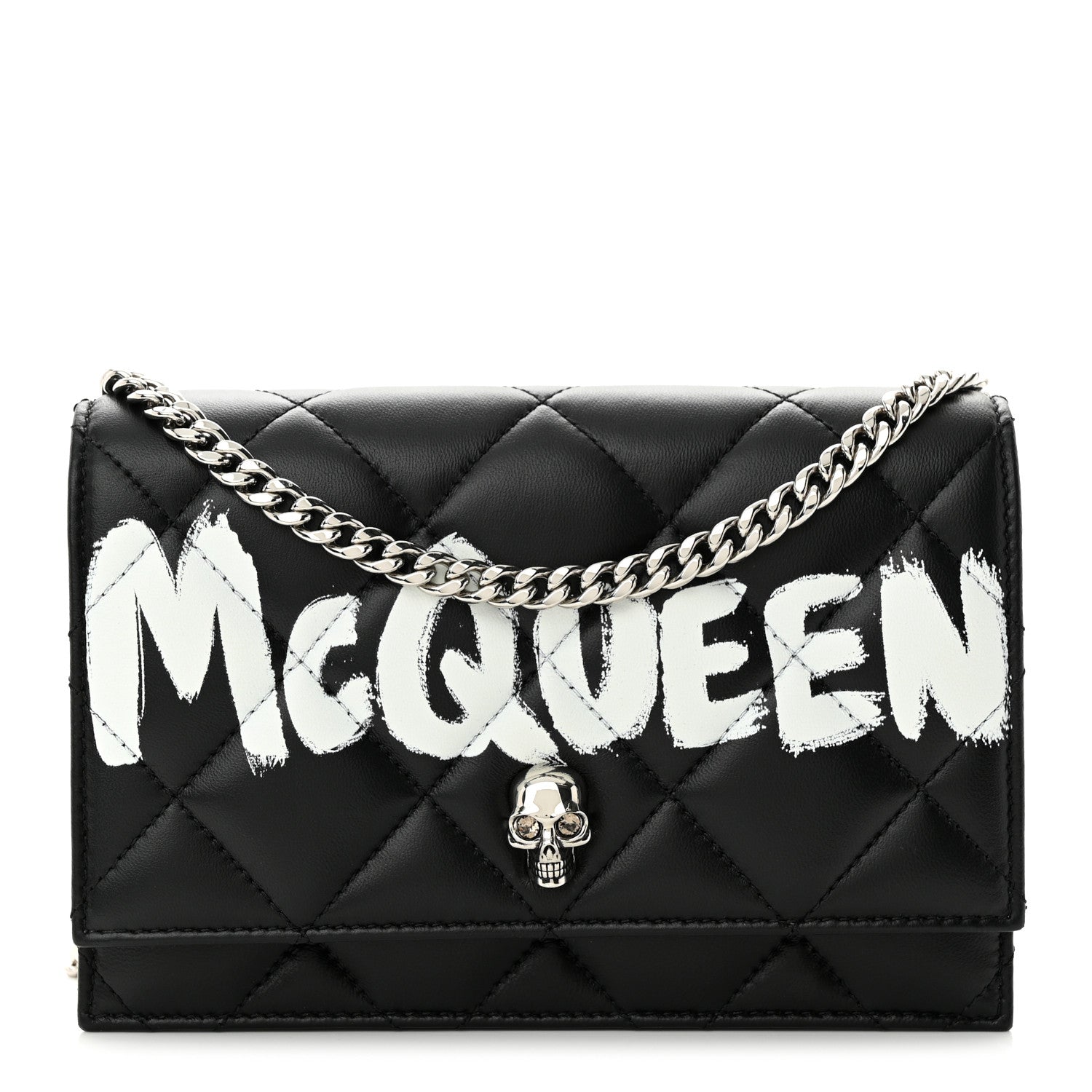 Alexander McQueen Calfskin Quilted Graffiti Skull Small Chain Crossbody Bag Black 1 of 10
