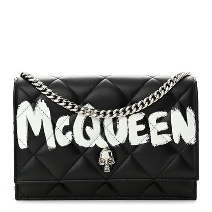 Alexander McQueen Calfskin Quilted Graffiti Skull Small Chain Crossbody Bag Black 1 of 10