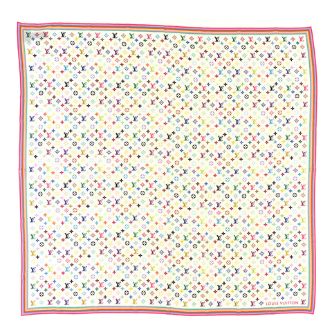 LV X TM Wool Silk Monogram Multicolor Shawl White