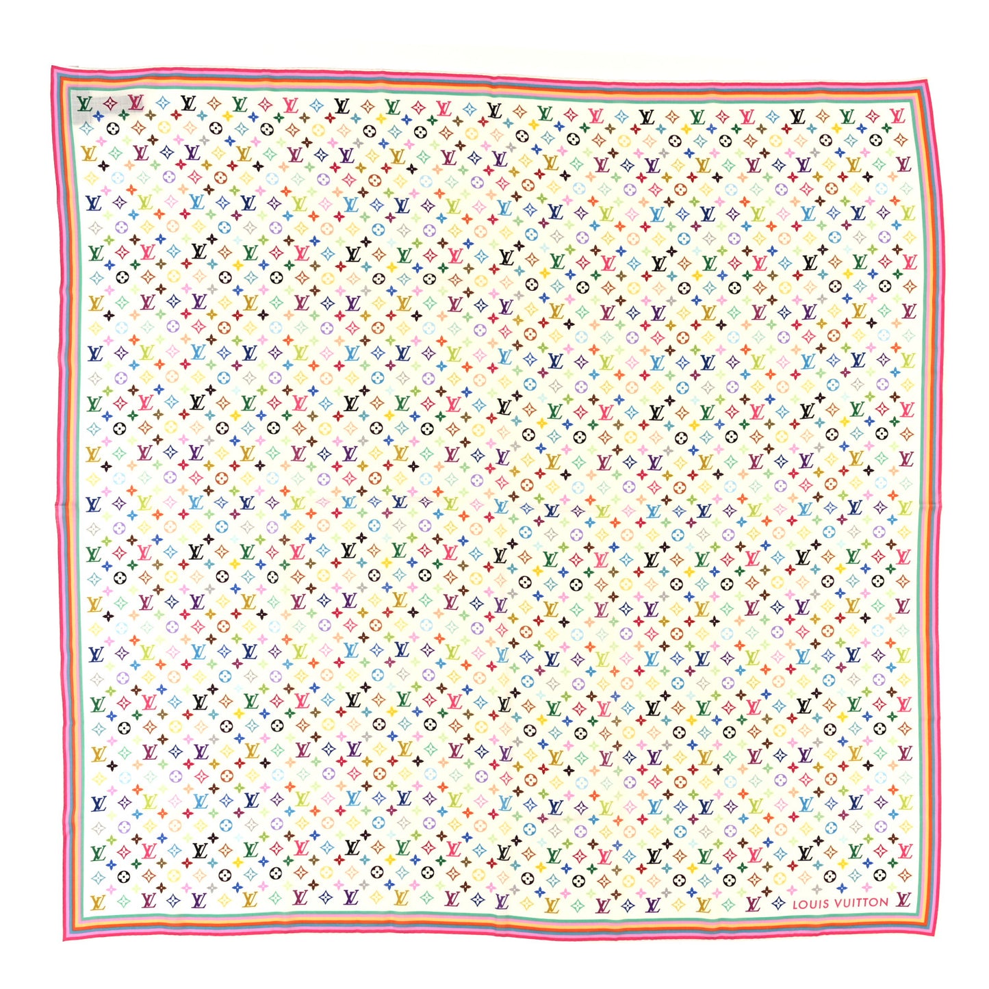 LV X TM Wool Silk Monogram Multicolor Shawl White