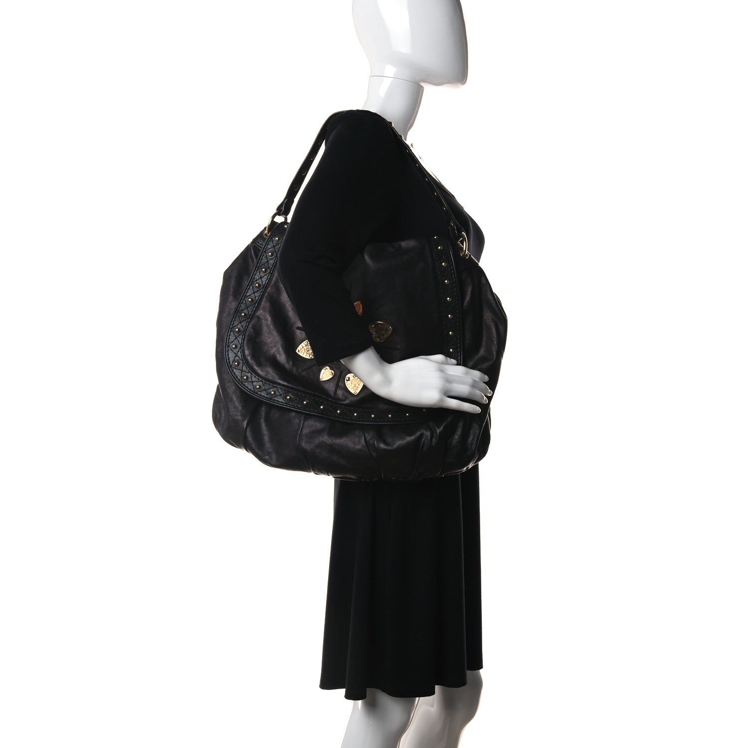Gucci Calfskin Studded Large Irina Shoulder Bag Black 2 of 14