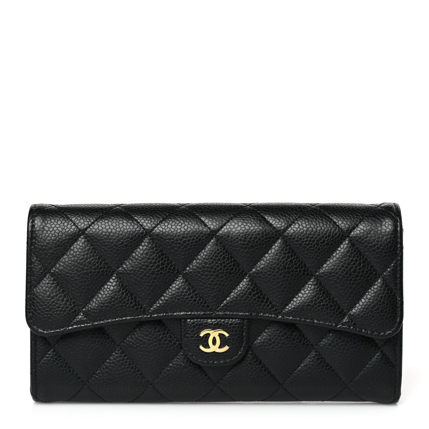 Caviar Quilted Long Flap Wallet Black