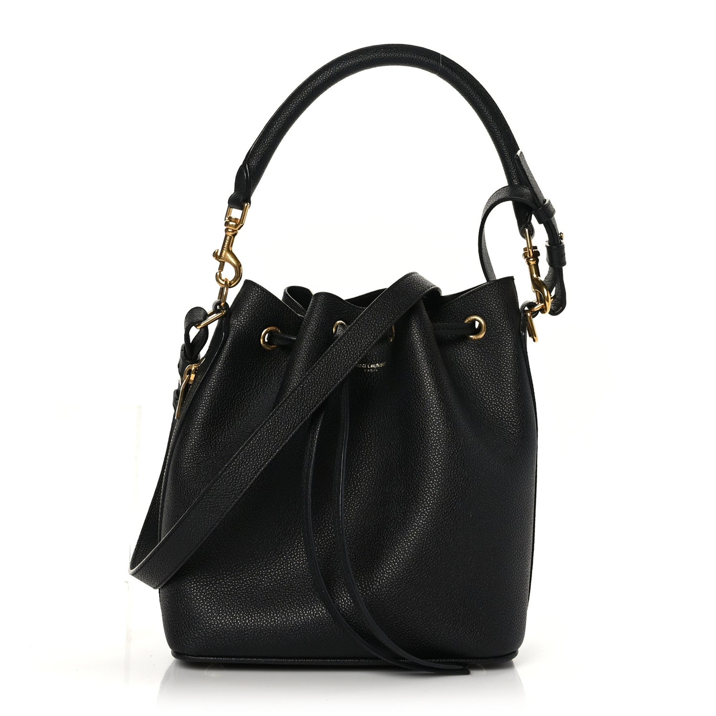 Grained Calfskin Medium Emmanuelle Bucket Bag Black