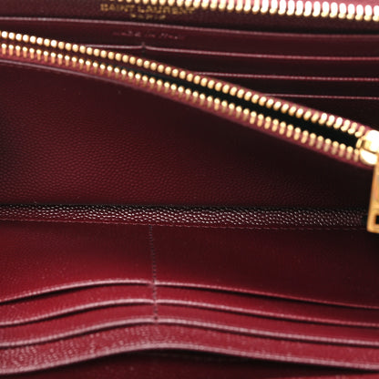 Saint Laurent Grain de Poudre Textured Matelasse Chevron Monogram Zip Around Wallet Rouge Legion 5 of 11