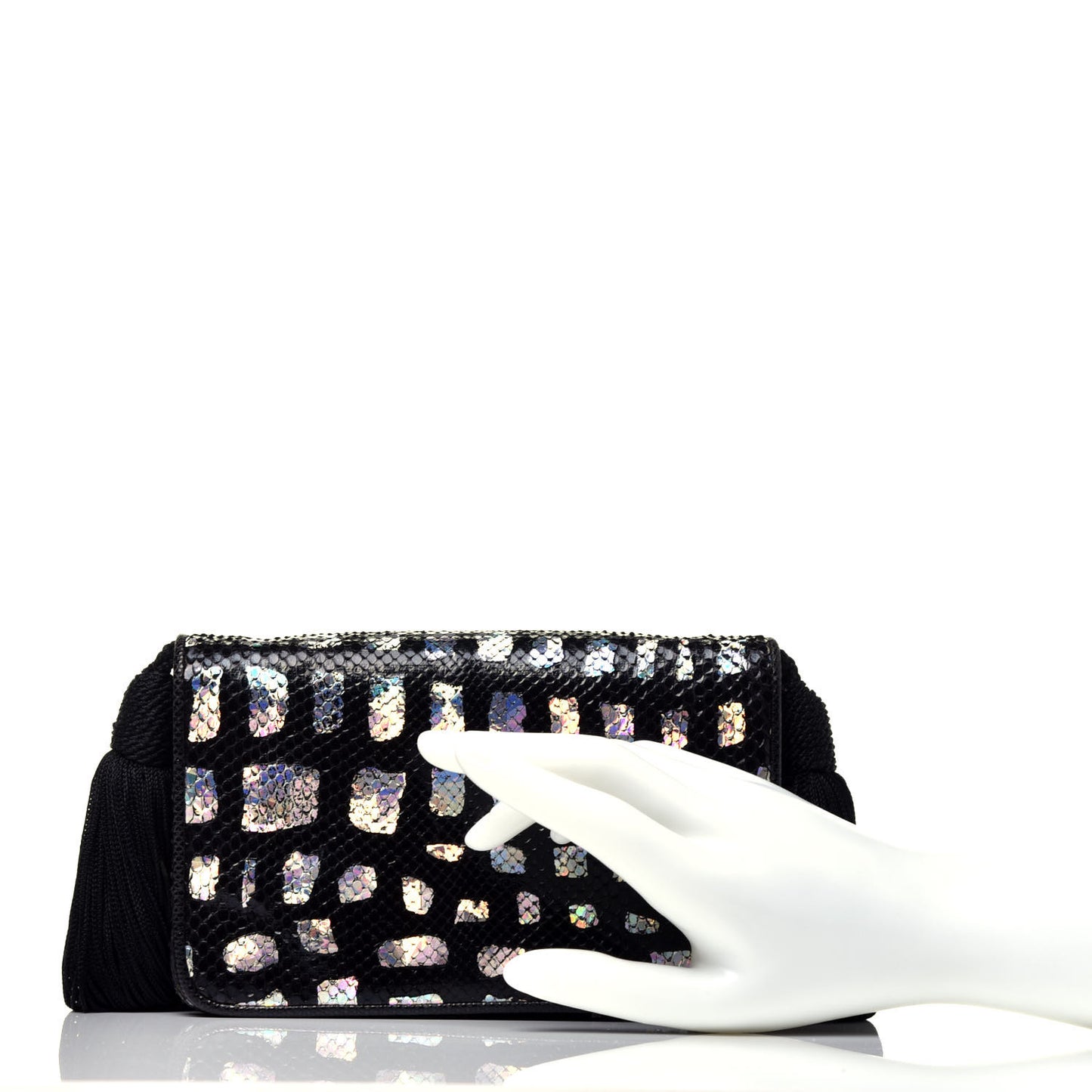 Snakeskin Tassel Clutch Black