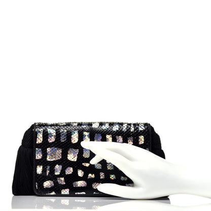 Judith Leiber Snakeskin Tassel Clutch Black 2 of 6