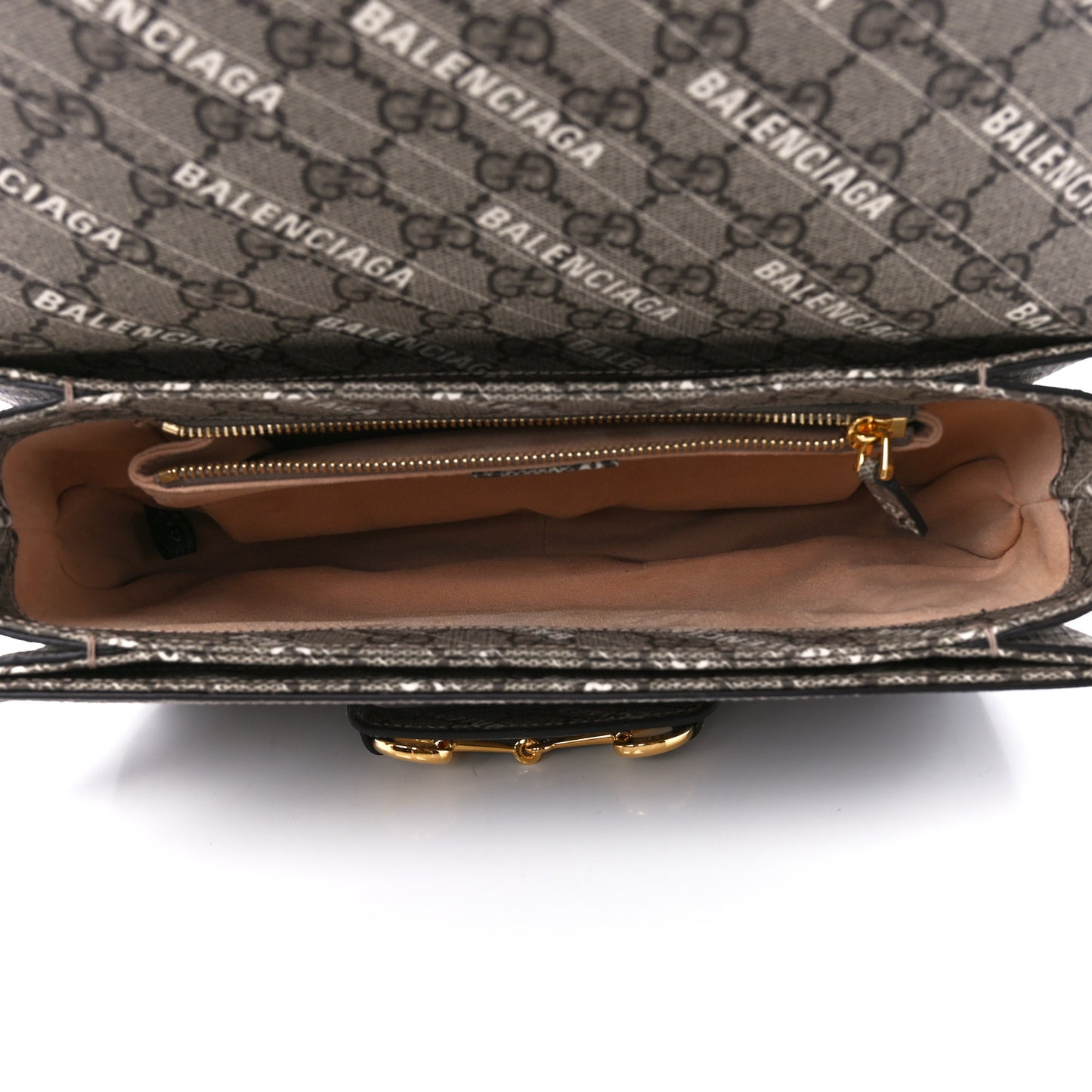 X BALENCIAGA GG Supreme Monogram Logo Print Horsebit 1955 Shoulder Bag Beige Ebony