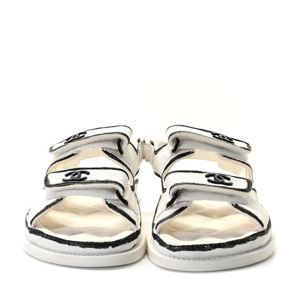 Chanel Printed Calfskin Velcro Dad Sandals 36.5 White Black 3 of 12