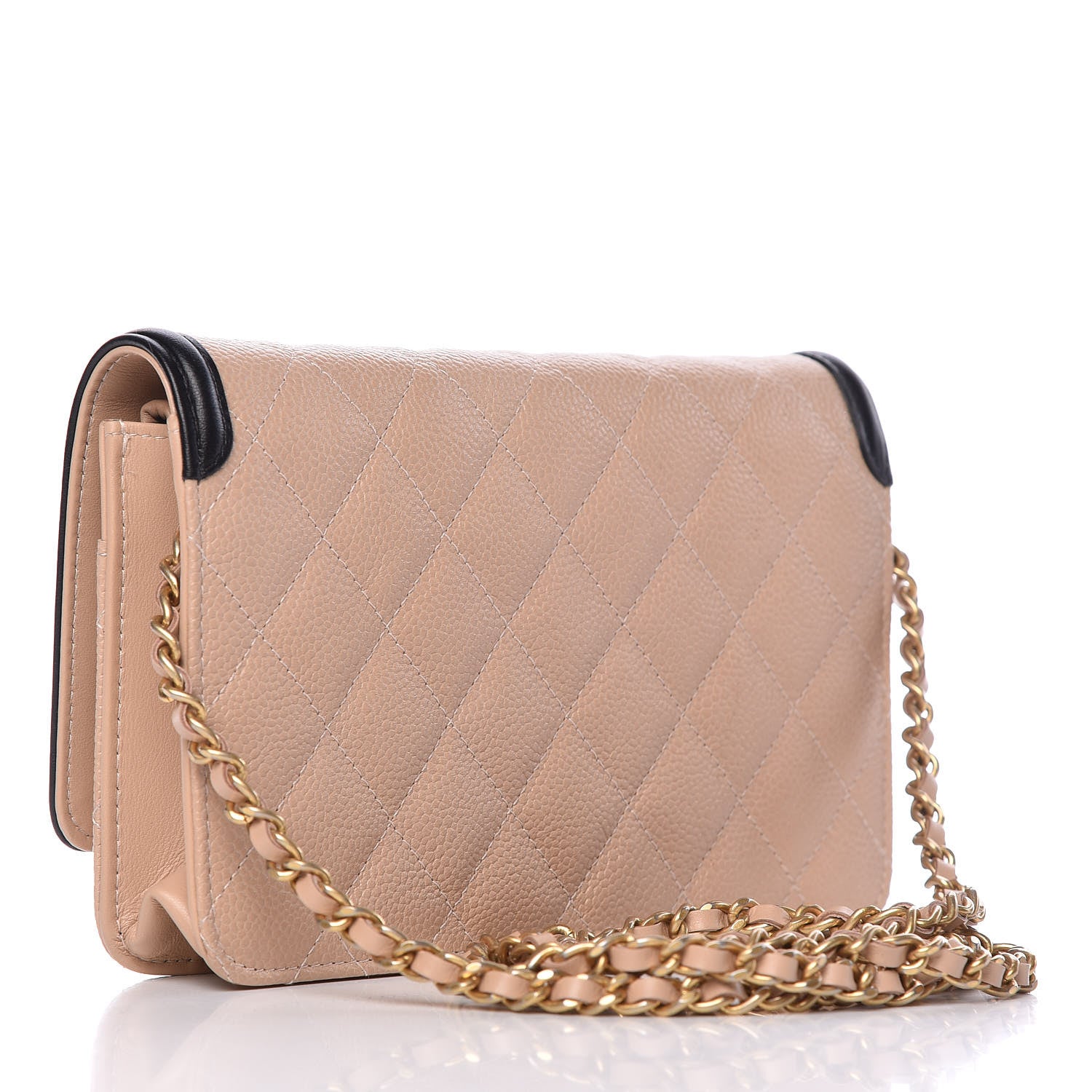 Chanel Caviar Quilted CC Filigree Wallet On Chain WOC Beige Black 3 of 11