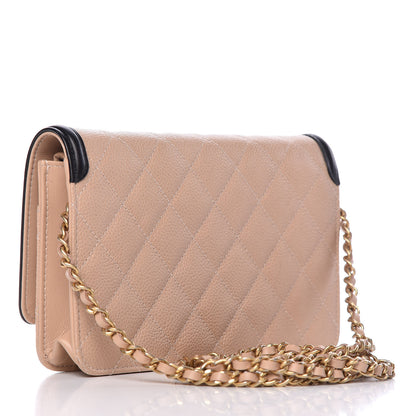 Chanel Caviar Quilted CC Filigree Wallet On Chain WOC Beige Black 3 of 11