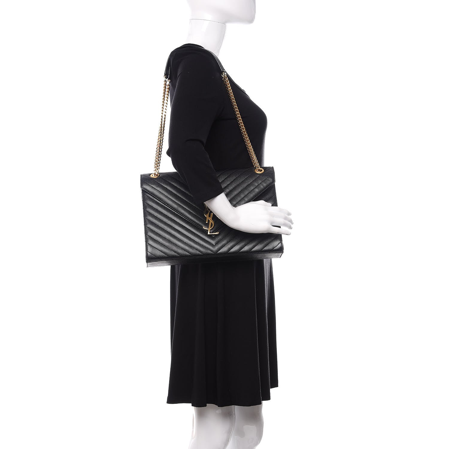 Saint Laurent Grain De Poudre Matelasse Chevron Large Monogram Satchel Black 2 of 9