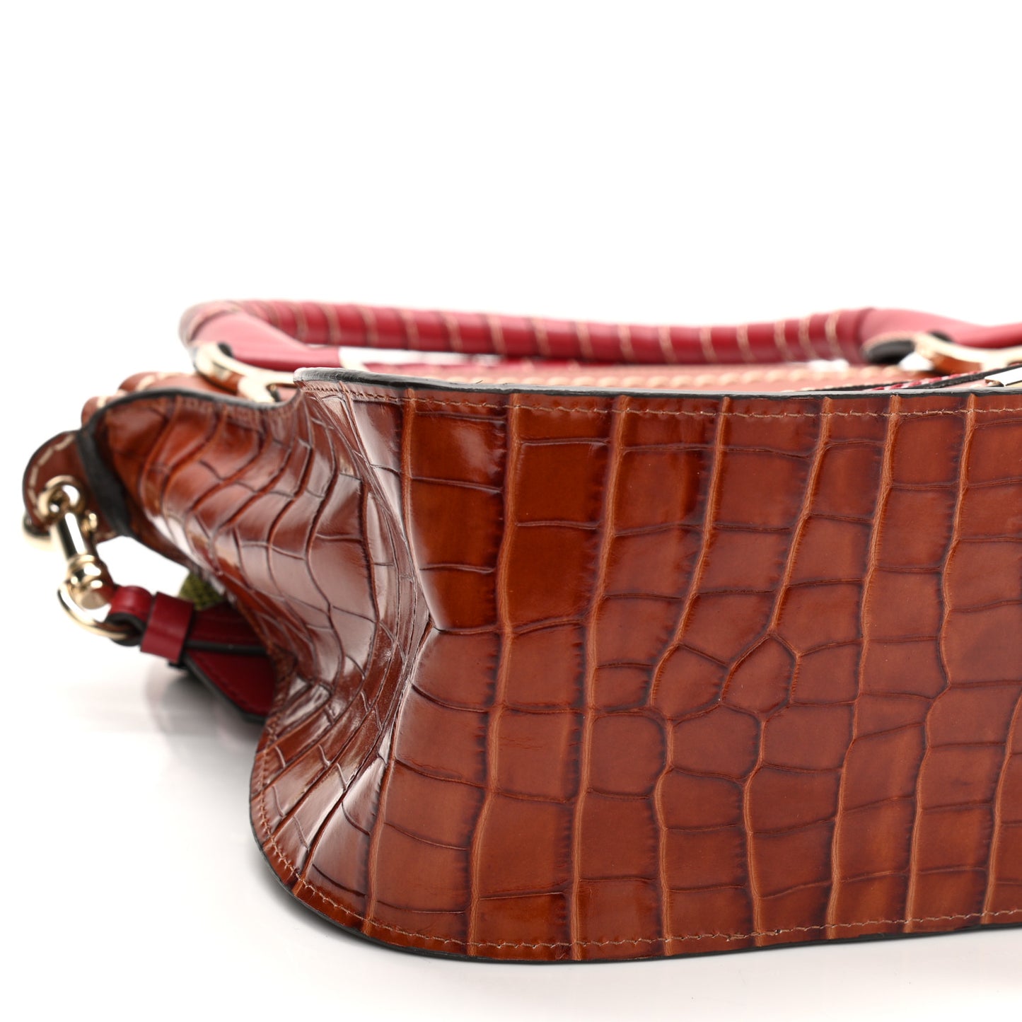 Calfskin Crocodile Embossed Medium Marcie Satchel Sepia