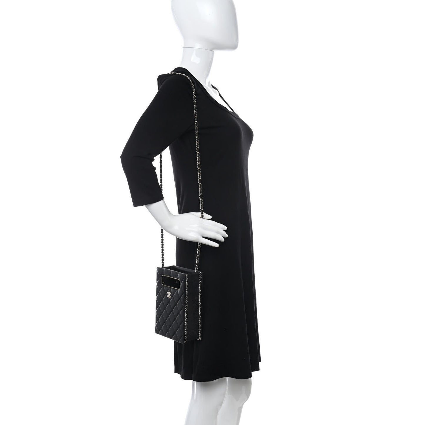 Caviar Quilted Evening Box Bag Black