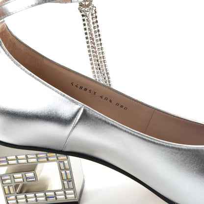 Gucci Metallic Nappa Crystal Square G Mid Heel Pumps 40.5 Silver 9 of 10