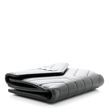 Saint Laurent Lambskin Y Quilted Monogram Compact Loulou Wallet Black 4 of 9