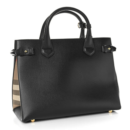 Burberry Grainy Calfskin House Check Medium Banner Tote Black 2 of 7