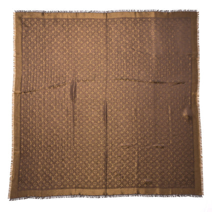 Louis Vuitton Silk Lurex Wool Monogram Shine Shawl Brown 1 of 5