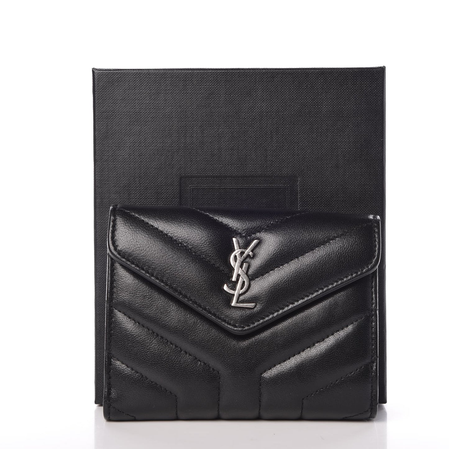 Lambskin Y Quilted Monogram Compact Loulou Wallet Black