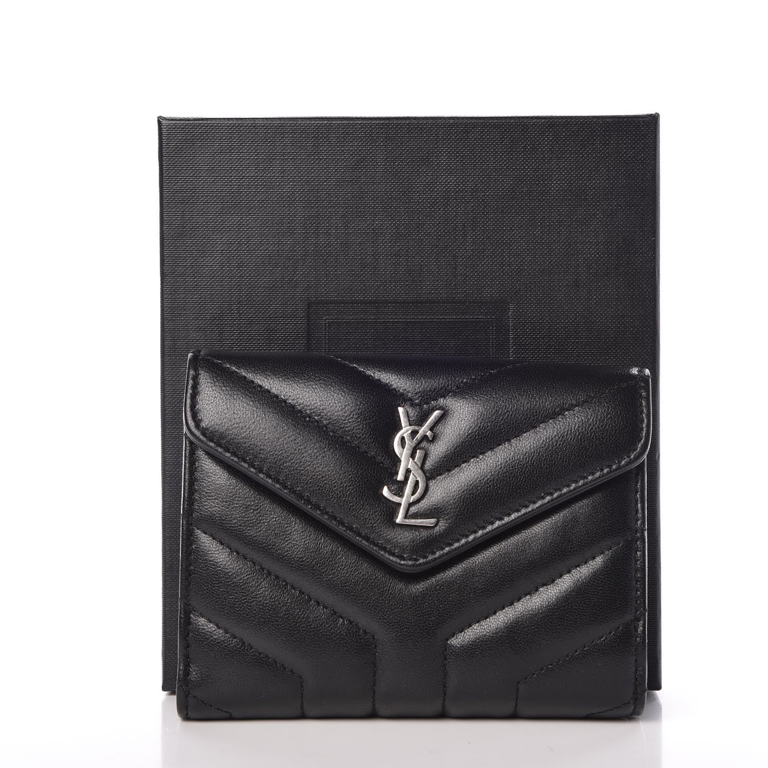 Saint Laurent Lambskin Y Quilted Monogram Compact Loulou Wallet Black 8 of 8