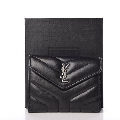 Saint Laurent Lambskin Y Quilted Monogram Compact Loulou Wallet Black 8 of 8