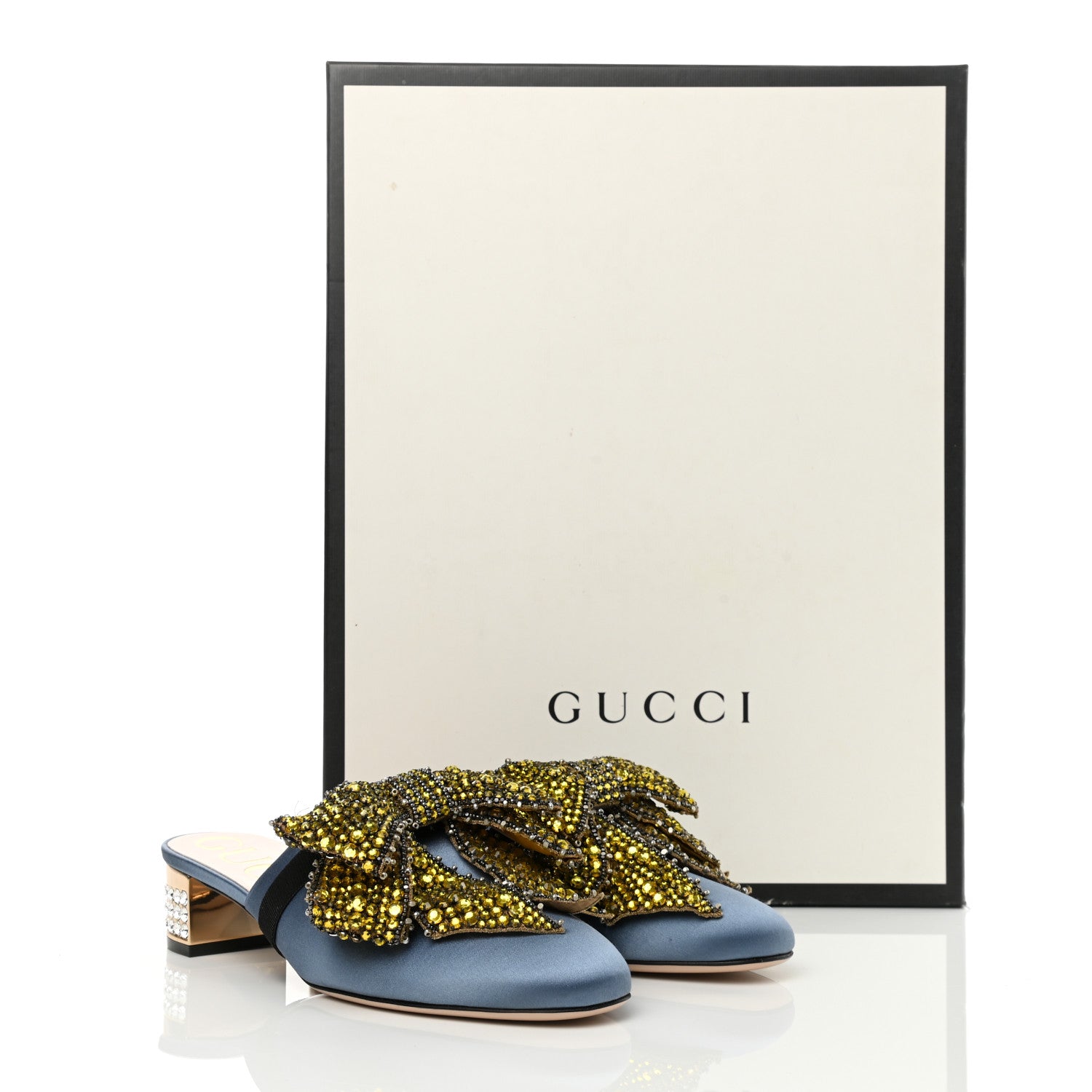 Gucci Silk Satin Crystal Embellished Bow Mules 38 Carta Zucchero 17 of 17