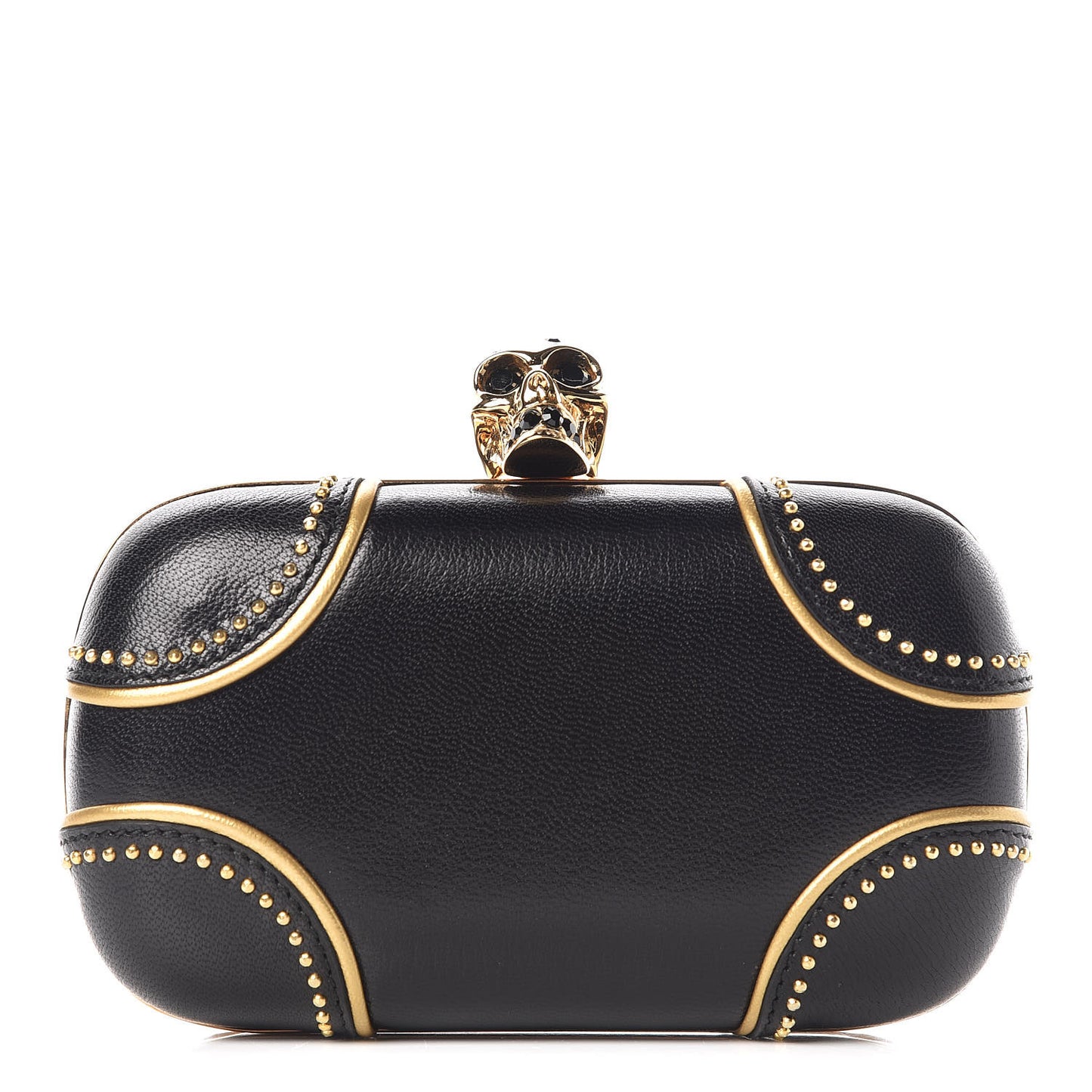 Nappa Studded Skull Box Clutch Black