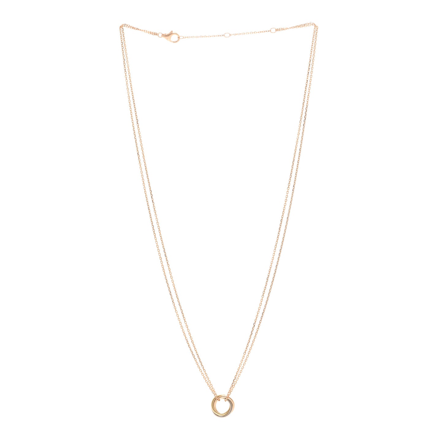 18K Pink Yellow White Gold Trinity Double Chain Pendant Necklace