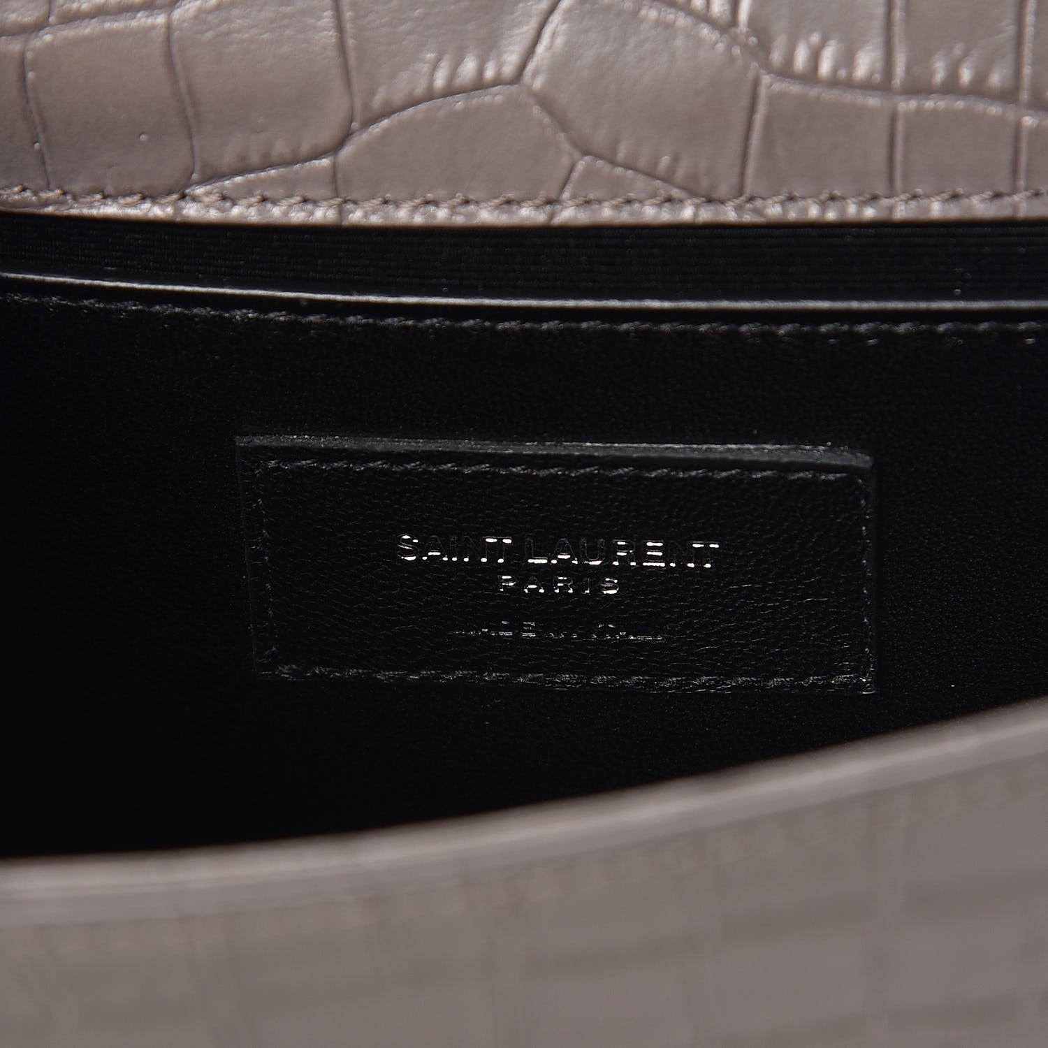 Saint Laurent Calfskin Crocodile Embossed Small Classic Monogram Kate Tassel Satchel Fog 6 of 6