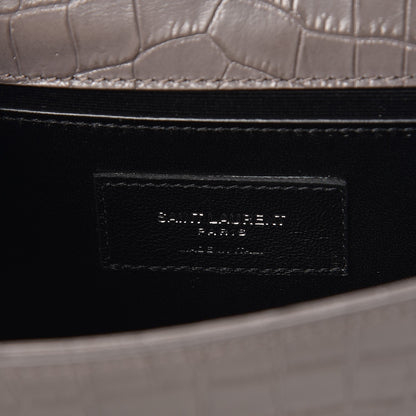 Saint Laurent Calfskin Crocodile Embossed Small Classic Monogram Kate Tassel Satchel Fog 6 of 6