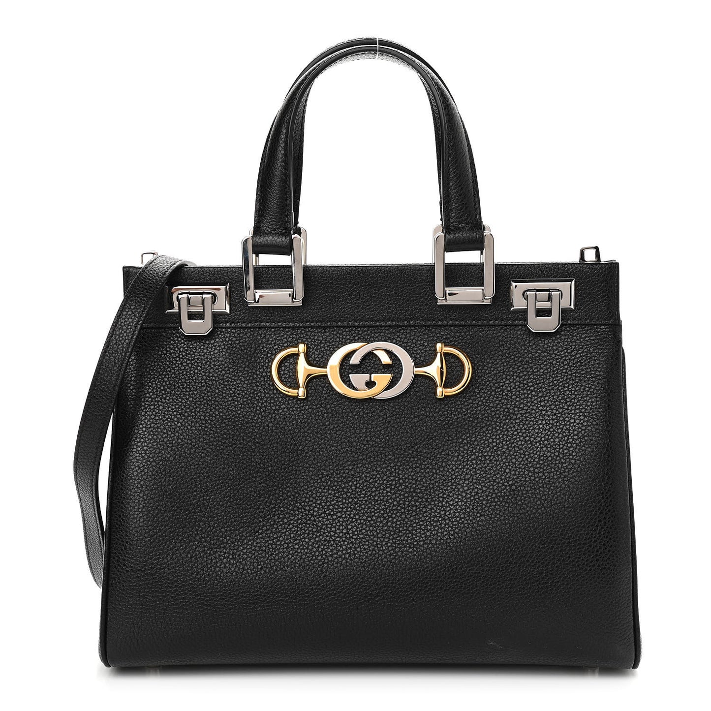 Grainy Calfskin Small Zumi Top Handle Bag Black