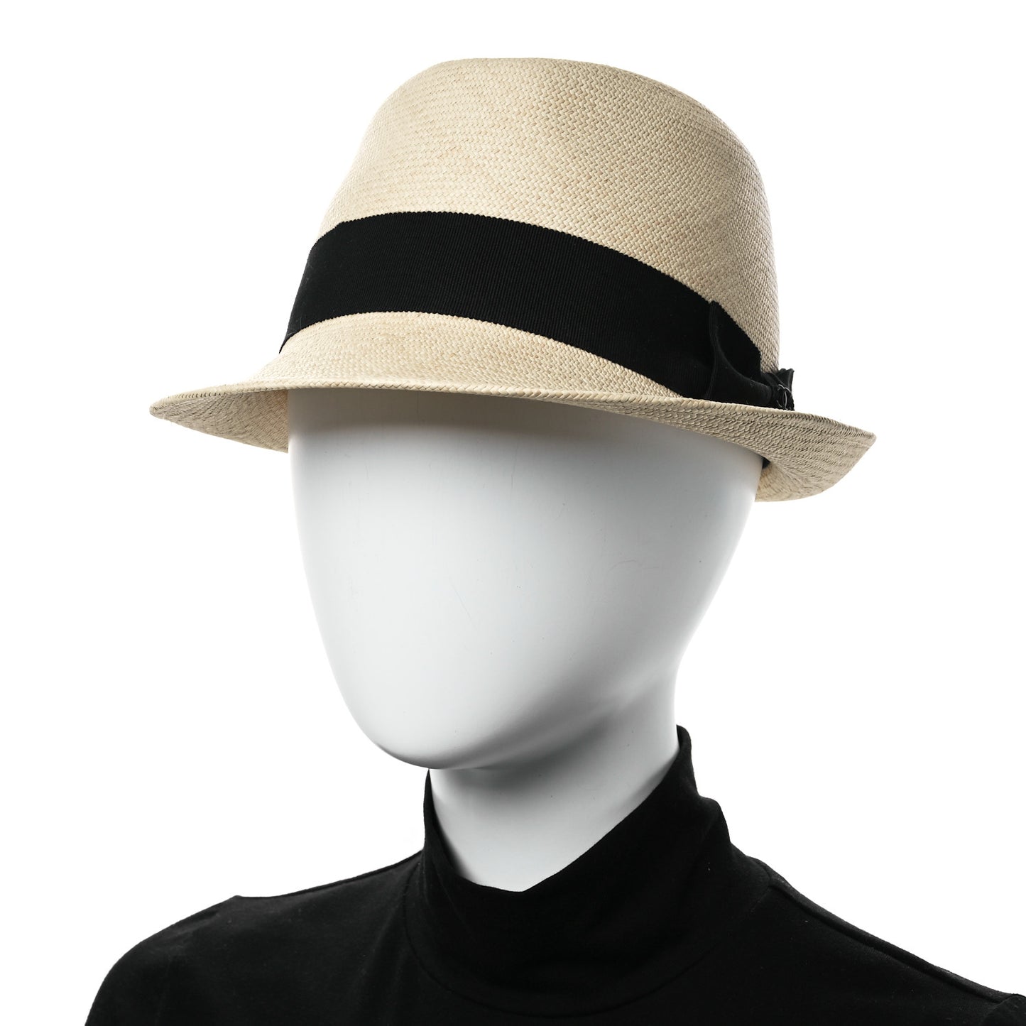 Straw Grosgrain Ribbon Fedora Hat M Beige Black