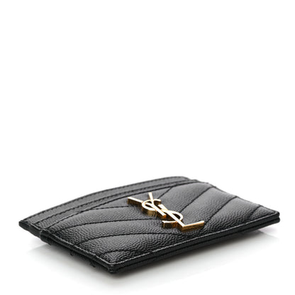 Saint Laurent Grain De Poudre Matelasse Chevron Monogram Credit Card Case Black 4 of 11