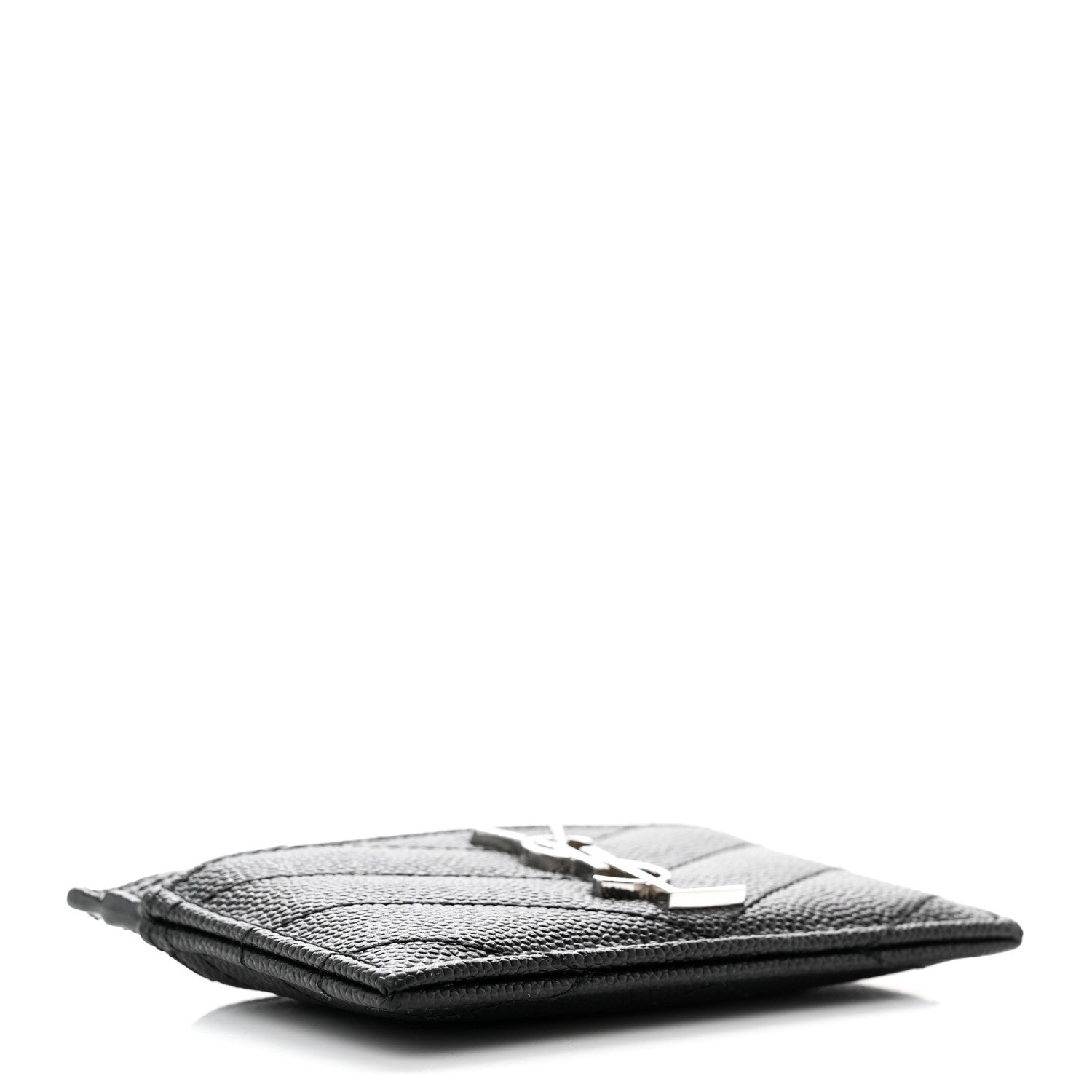 Saint Laurent Grain De Poudre Matelasse Chevron Monogram Credit Card Case Black 4 of 7