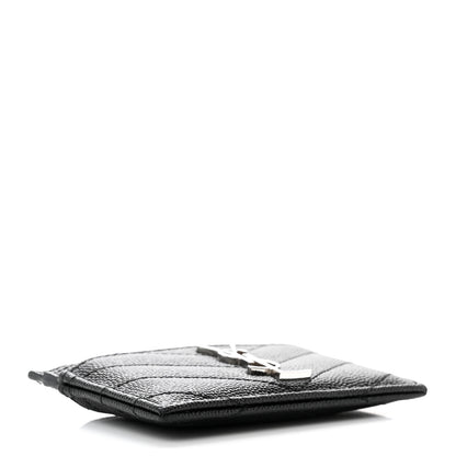 Saint Laurent Grain De Poudre Matelasse Chevron Monogram Credit Card Case Black 4 of 7