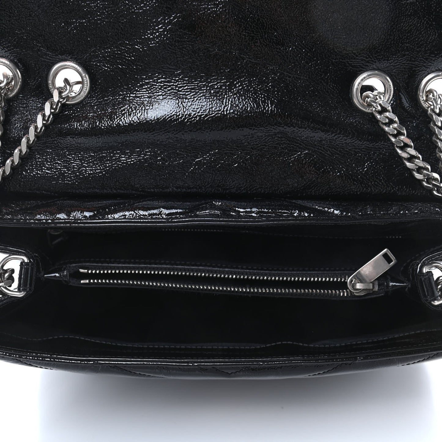 Patent Y Quilted Monogram Medium Loulou Chain Satchel Black
