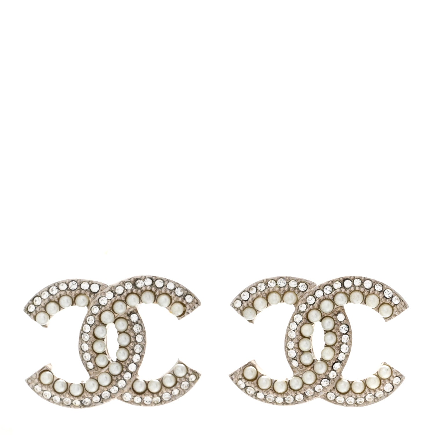 Chanel Pearl Crystal CC Snow Palace Earrings Silver 1 of 4