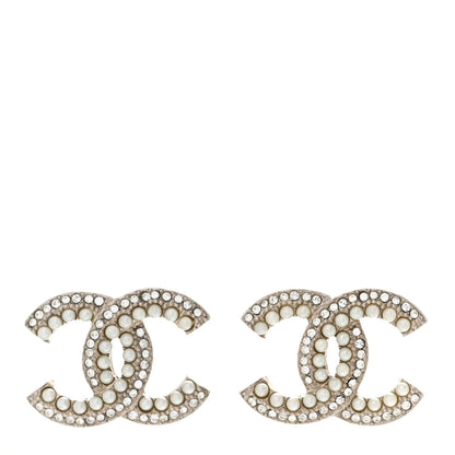 Chanel Pearl Crystal CC Snow Palace Earrings Silver 1 of 4