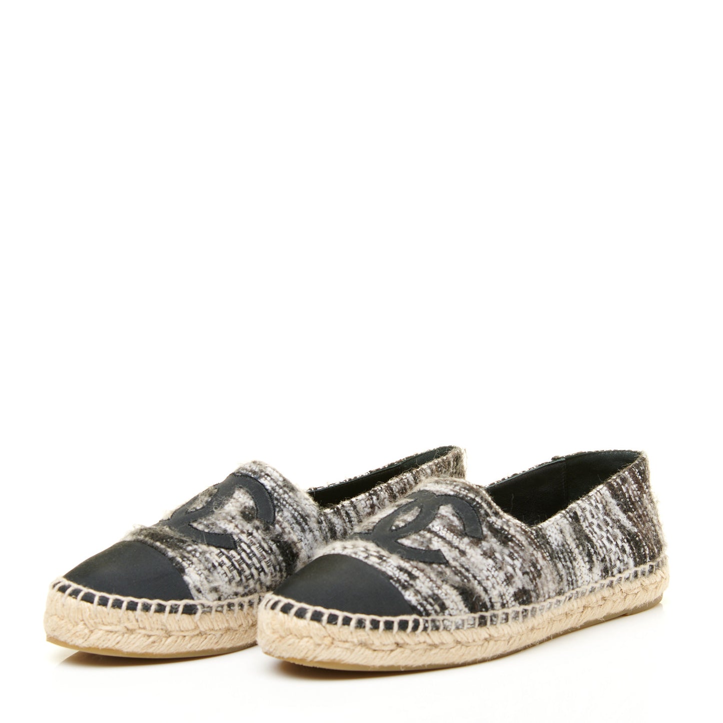 Tweed Grosgrain CC Espadrilles 38 Grey Black