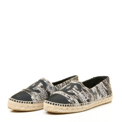 Chanel Tweed Grosgrain CC Espadrilles 38 Grey Black 2 of 9