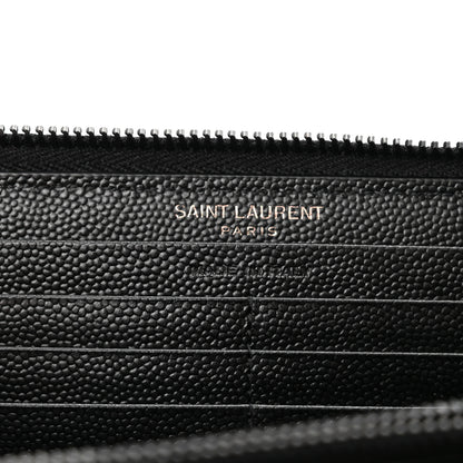 Saint Laurent Grain De Poudre Matelasse Chevron Monogram Monochrome Zip Around Wallet Black 6 of 6
