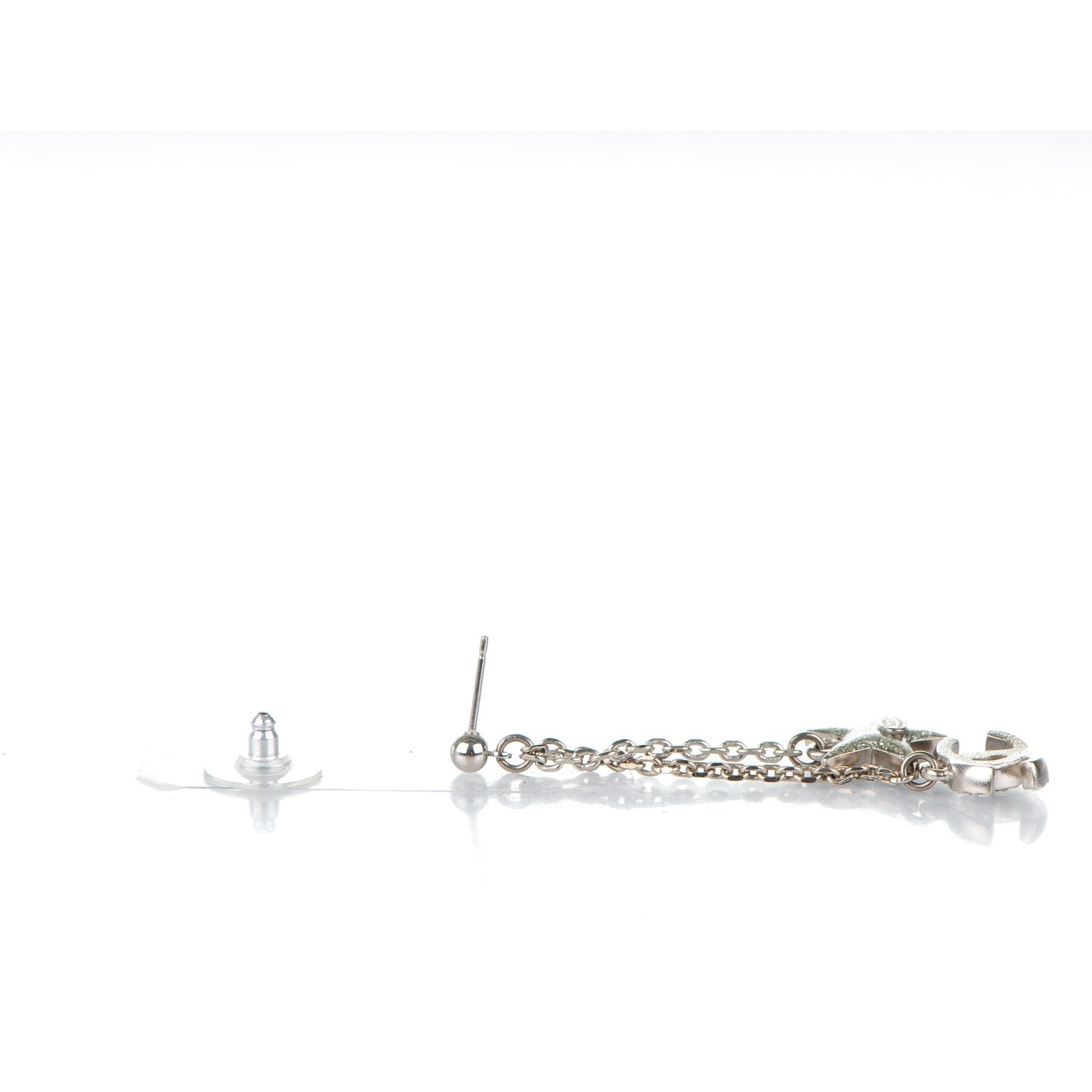 Chanel Crystal CC Star Dangle Earrings Silver 4 of 5