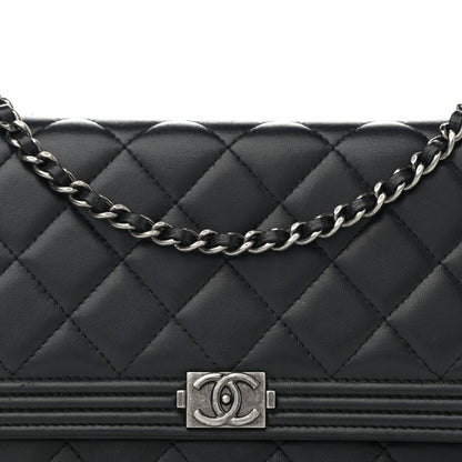 Chanel Lambskin Quilted Boy Wallet On Chain WOC Black 8 of 11
